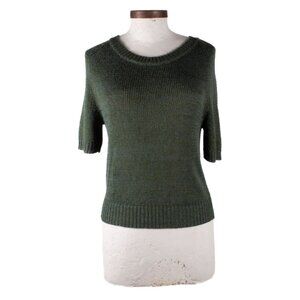 DRIES VAN NOTEN green linen blend short sleeve sweater